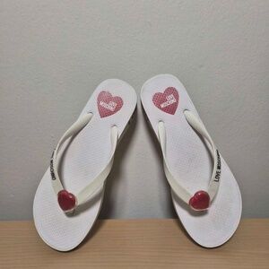 Love Moschino Eva Red Heart Charm Platform Flip Flop Sandals US 9